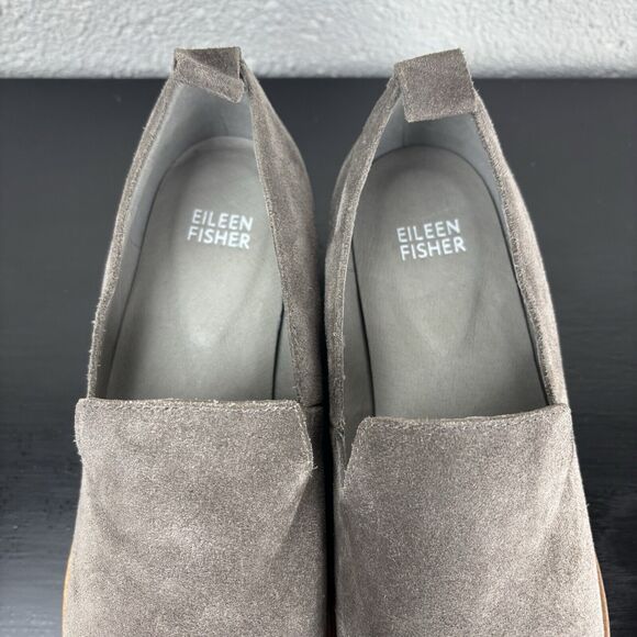 EILEEN FISHER Embrace Size 7 Gray Suede Slip on loafers New - Picture 3 of 12